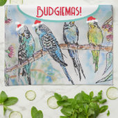 サンタインコのクリスマス水彩画 鳥 キッチンタオル (折り畳み)