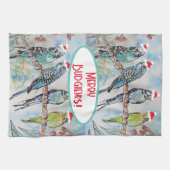 サンタインコのクリスマス水彩画 鳥 キッチンタオル (横)