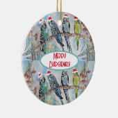 サンタインコのクリスマス水彩画 鳥 セラミックオーナメント (右)