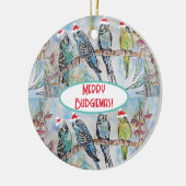 サンタインコのクリスマス水彩画 鳥 セラミックオーナメント (左)
