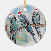 サンタインコのクリスマス水彩画 鳥 セラミックオーナメント (裏面)