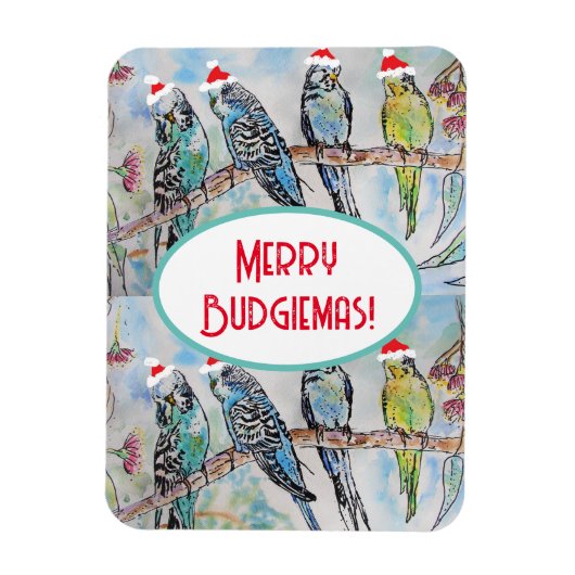 サンタインコのクリスマス水彩画 鳥 マグネット (縦)