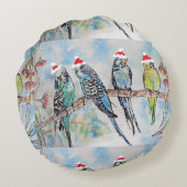 サンタインコのクリスマス水彩画 鳥 ラウンドクッション (裏面)