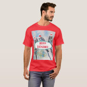 サンタインコのクリスマス水彩画 鳥 Tシャツ (正面フル)