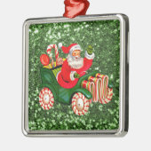 サンタインペパーミントキャンディカーグリーンフェイクグリッター メタルオーナメント (左)