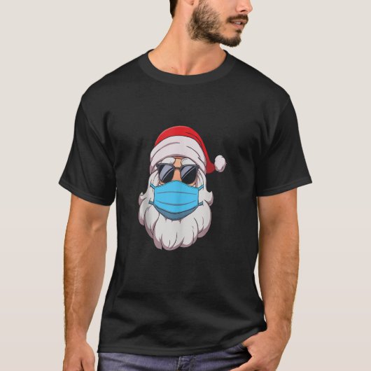 サンタイン顔マスクシャツメンズおもしろいクリスメリーマ Tシャツ (正面)