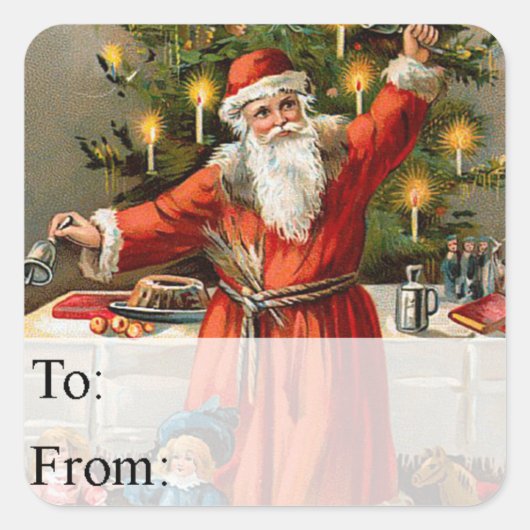 サンタウィズベルズヴィンテージクリスマスギフトラベル スクエアシール (正面)