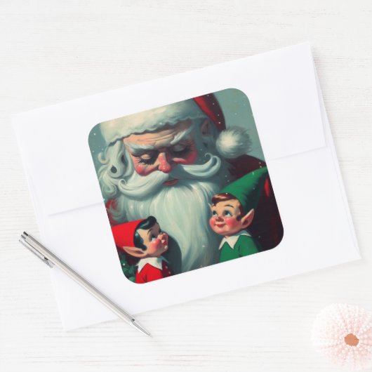 サンタウィズ小妖精や小人レトロクリスマスヴィンテージ スクエアシール (封筒)