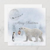サンタウィンタークリスマスかわいいポーラーベアーペンギン シーズンカード (正面/裏面)