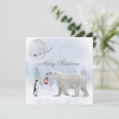 サンタウィンタークリスマスかわいいポーラーベアーペンギン シーズンカード (スタンド正面)
