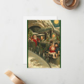 サンタエクスプレス ヴィンテージ クリスマス フラット ノート カード (正面/裏面インサイチュ)