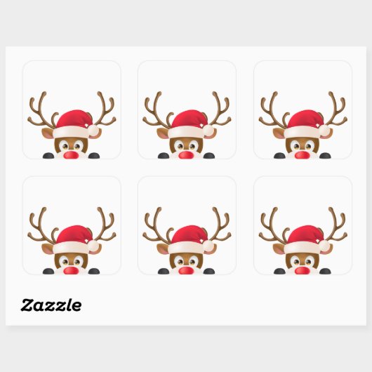 サンタエレガントハットのシール付きトナカイ スクエアシール (シート)