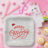 サンタエレガントハット付き素朴な木赤書道 ペーパープレート (パーティー)