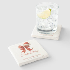 サンタエレガントベビーシャワーレッドボウクリスマス ストーンコースター