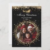 サンタエレガント金ゴールドグリッタークリスマスツリー写真 招待状 (正面)