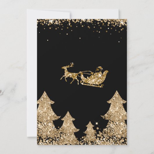 サンタエレガント金ゴールドグリッタークリスマスツリー写真 招待状 (裏面)