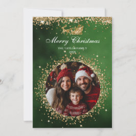 サンタエレガント金ゴールドグリッタークリスマスツリー写真 招待状