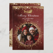 サンタエレガント金ゴールドグリッタークリスマスツリー写真 招待状 (正面/裏面)