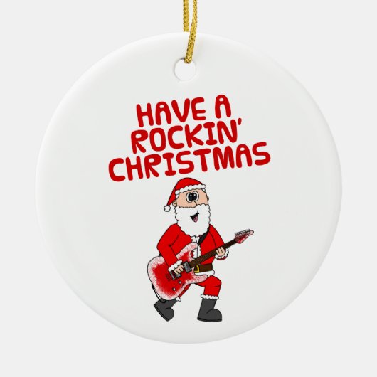 サンタエレクトリックギターギタリストのクリスマスオーナメント セラミックオーナメント (正面)