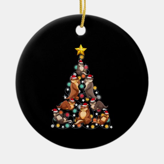 サンタオターのクリスマスツリー|カおもしろいターのクリスマス セラミックオーナメント (正面)