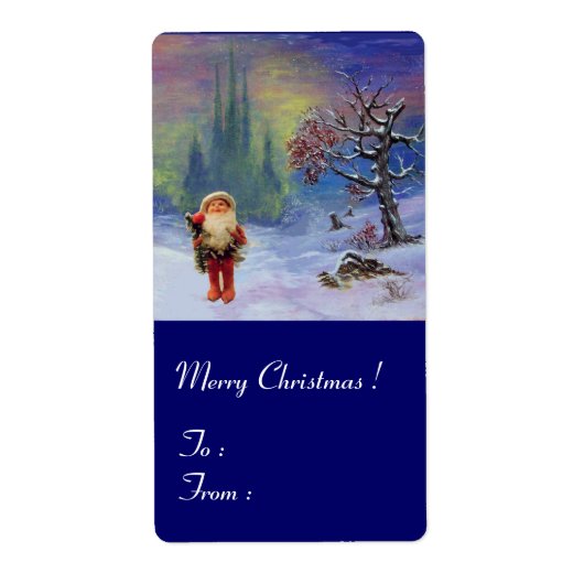 サンタオブザ格言ブルーウィンターホリデークリスマス ラベル (正面)