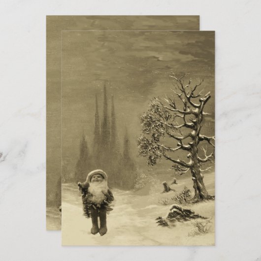 サンタオブザ格言、クリスマスパーティーセピアブラウン 招待状 (正面/裏面)