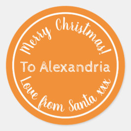 サンタオレンジのクリスマスパーソナライズされたラブ ラウンドシール