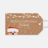 サンタオレンジコーギクラフトテクスチャクリスマス ギフトタグ (正面(横))