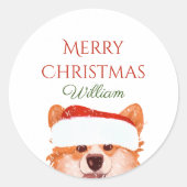 サンタオレンジコーギメリークリスマスパーソナライズされた ラウンドシール (正面)