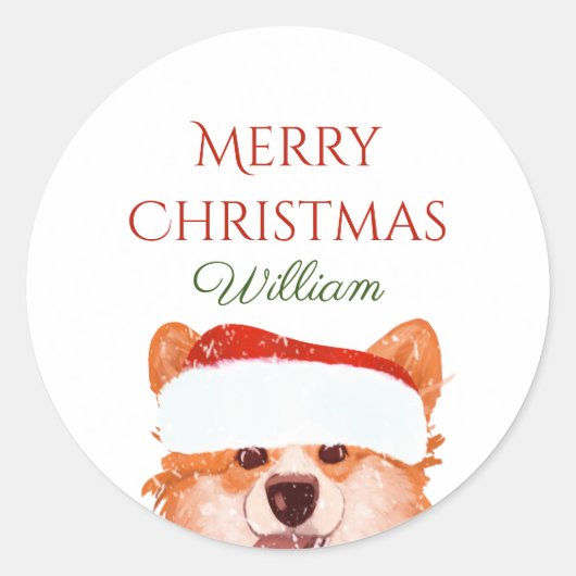 サンタオレンジコーギメリークリスマスパーソナライズされた ラウンドシール (正面)