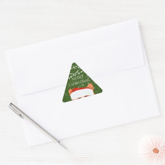 サンタオレンジコーギメリークリスマス 三角形シール (封筒)