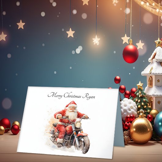 サンタオンオートバイクリスマスフォールディングカード サンキューカード