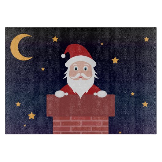 サンタオンクリスマスの夜は煙突にプレゼント カッティングボード (正面)