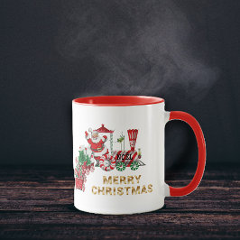 サンタオンクリスマスキャンディレッド列車と文字 マグカップ