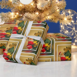 サンタオンクリスマスツリーノエルレッドグリーン金ゴールド ラッピングペーパー