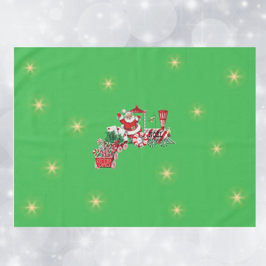 サンタオンクリスマストレインキャンディキャンズスターズグリーン テーブルクロス