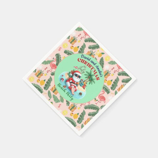 サンタオンザトロピカルアイランドのクリスマス7月のパーティー スタンダードカクテルナプキン (角)