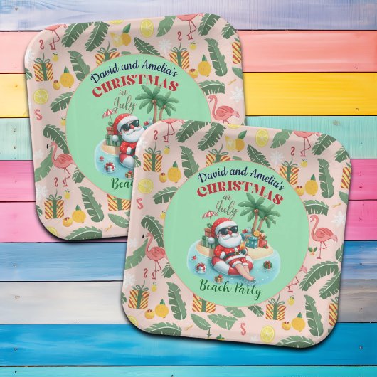 サンタオンザトロピカルアイランドのクリスマス7月のパーティー ペーパープレート