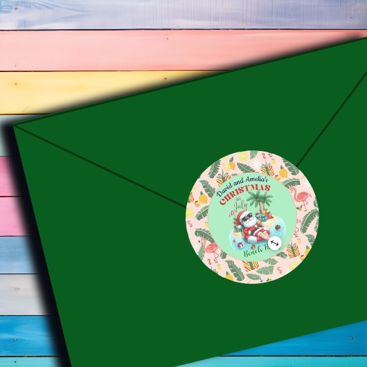サンタオンザトロピカルアイランドのクリスマス7月のパーティー ラウンドシール