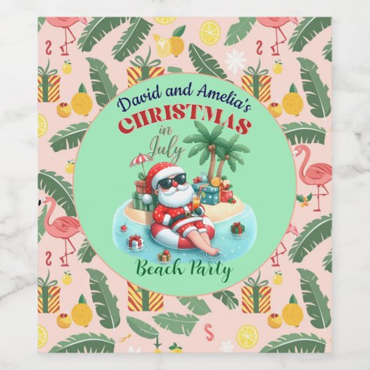 サンタオンザトロピカルアイランドのクリスマス7月のパーティー ワインラベル (シングルラベル)