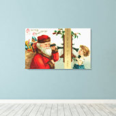 サンタオンザフォン小さな女の子 キャンバスプリント (インサイチュ (ウッドフロア))