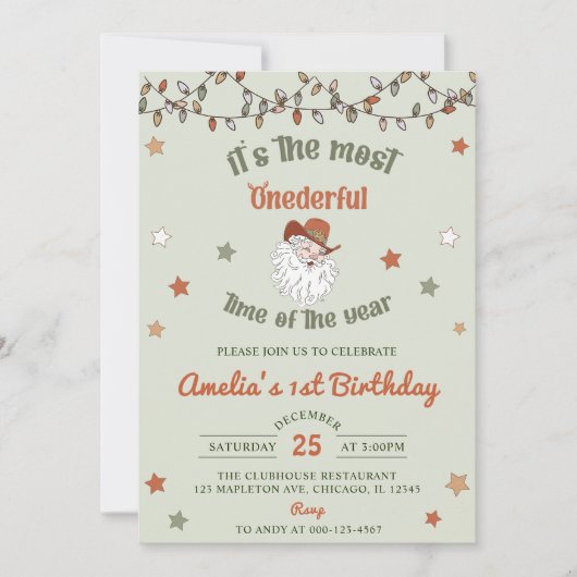 サンタオンダーフルクリスマスファースト誕生日 招待状 (正面)