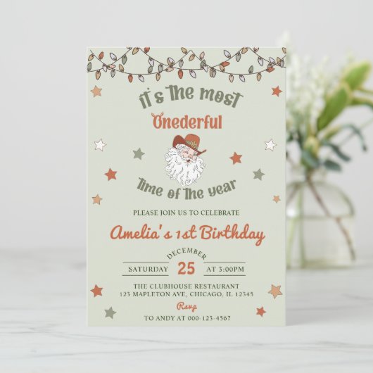 サンタオンダーフルクリスマスファースト誕生日 招待状 (スタンド正面)