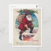 サンタオンチムニーヴィンテージハッピークリスマス ポストカード (正面/裏面)