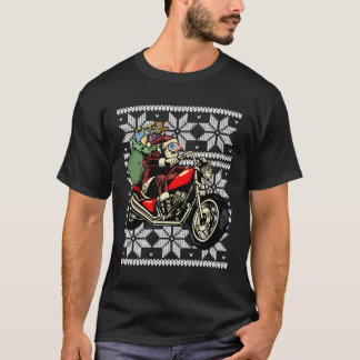 サンタオンバイクおもしろいの醜いクリスマスプレゼント Tシャツ