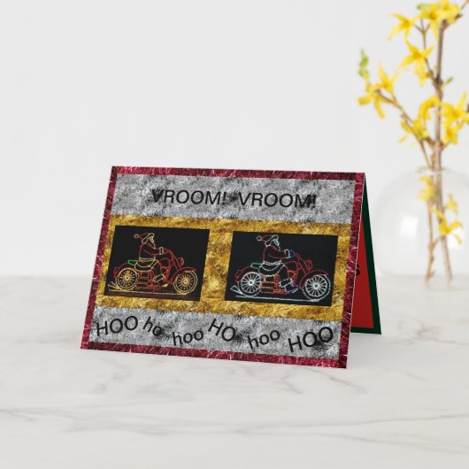 サンタオンバイクのクリスマスカード カード (黄色い花)