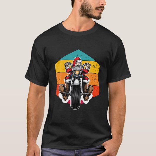 サンタオンバイク醜いクリスマスセータークリスマスギ Tシャツ (正面)