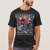 サンタオンバイバイク醜いクリスマスセーターギフト Tシャツ (正面)