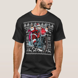 サンタオンバイバイク醜いクリスマスセーターギフト Tシャツ