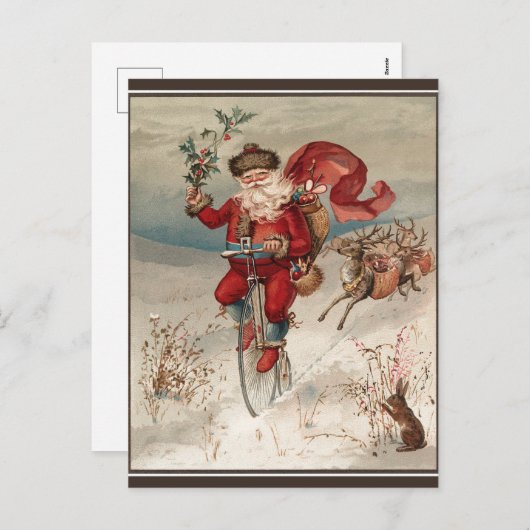 サンタオンビクトリアンヴィンテージ自転車 シーズンポストカード (正面/裏面)